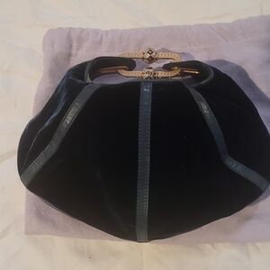 JIMMY CHOO TEAL VELVET BAG ORNATE HANDLE